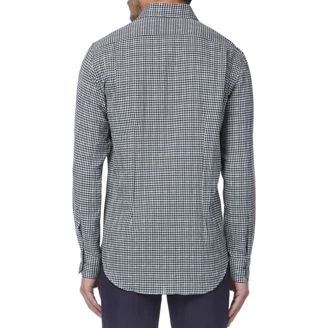 Navy Micro Check Tailored Fit Stretch Shirt - BrandAlley