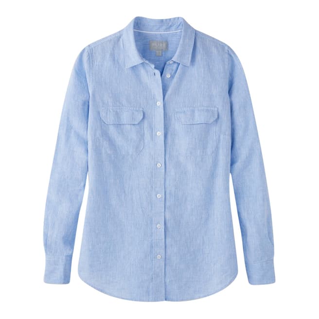 Blue Linen Cotton Utility Shirt - BrandAlley