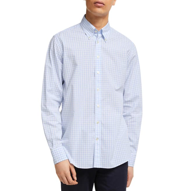 Blue/White Check Slim Cotton Shirt - BrandAlley