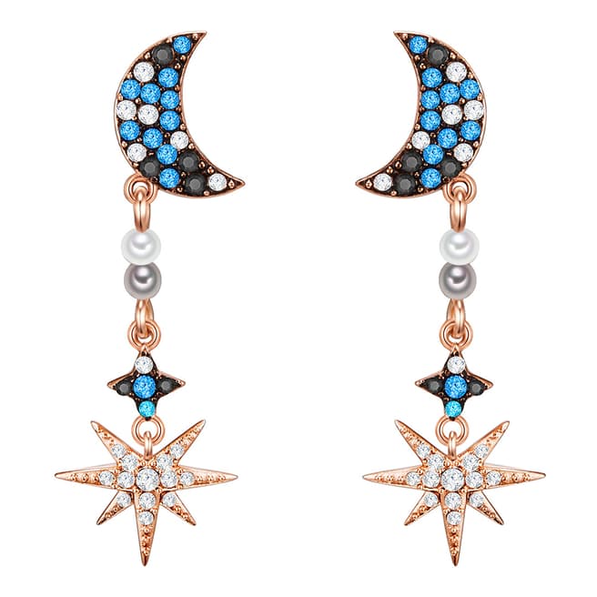 Rose Gold/White/Blue Crystal Star and Moon Earrings - BrandAlley