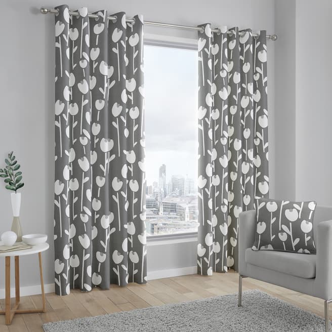 Grey Alabar Pair of Eyelet Curtains 117x137cm - BrandAlley