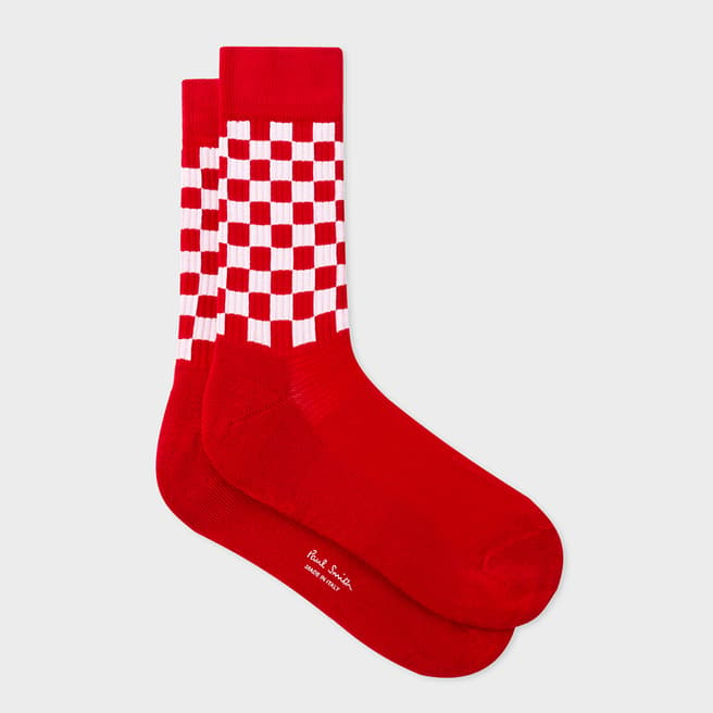 Red Check Ribbed Socks - BrandAlley