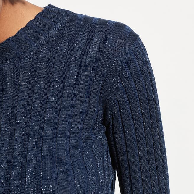 Navy Ribbed Wool Blend Knit Top - BrandAlley