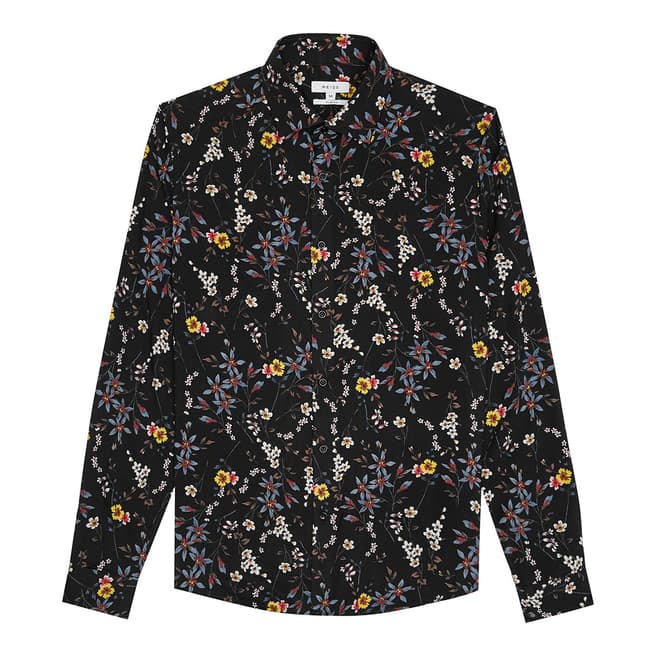Black Fino Floral Slim Shirt - BrandAlley