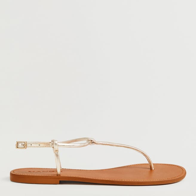 Gold Leather Barely-There Flat Sandals - BrandAlley
