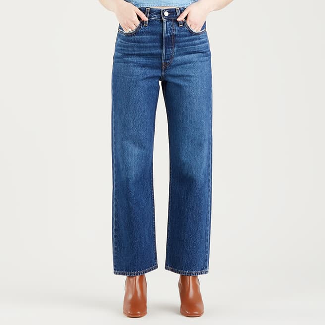 Blue Cropped Straight Leg Stretch Jeans - BrandAlley