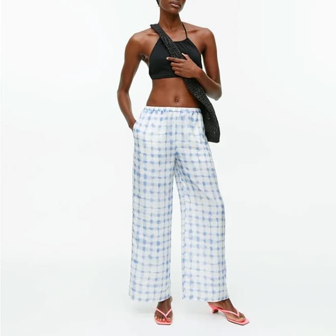 Blue/White Printed Wide Satin Trousers - BrandAlley