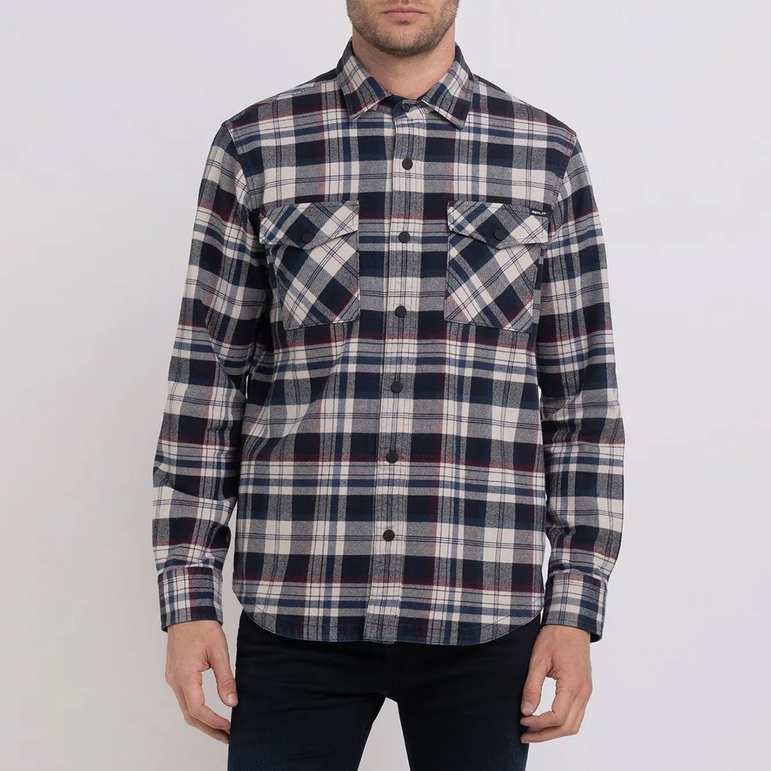 Navy Twin Pocket Check Shirt