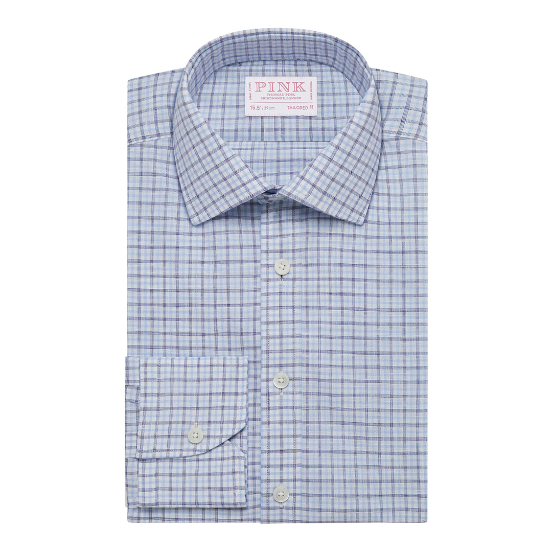 Blue Overcheck Tailored Fit Cotton Shirt