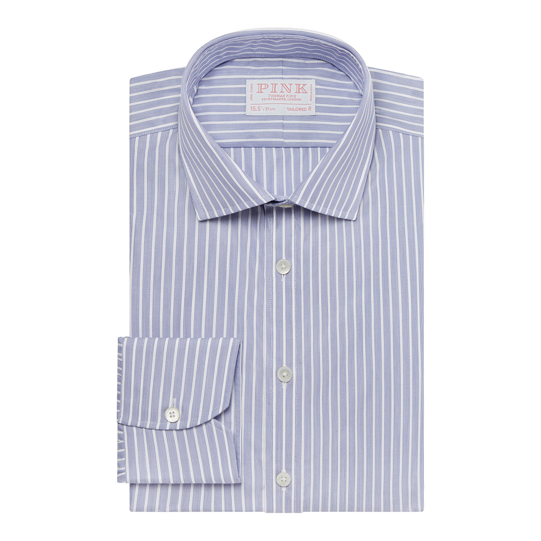 Blue Broken Stripe Tailored Fit Cotton Shirt