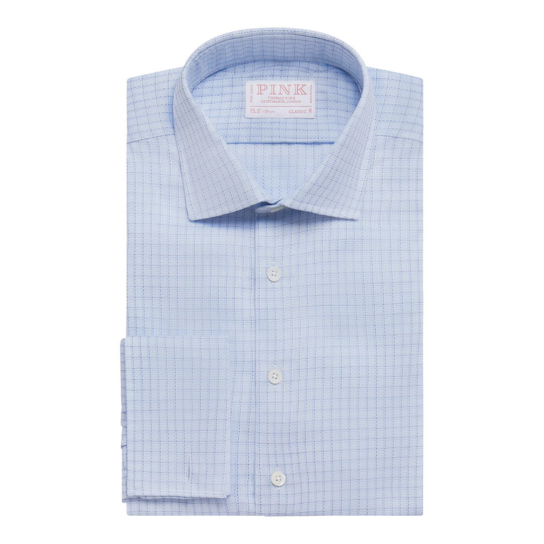 Blue Micro Check Classic Fit Cotton Shirt