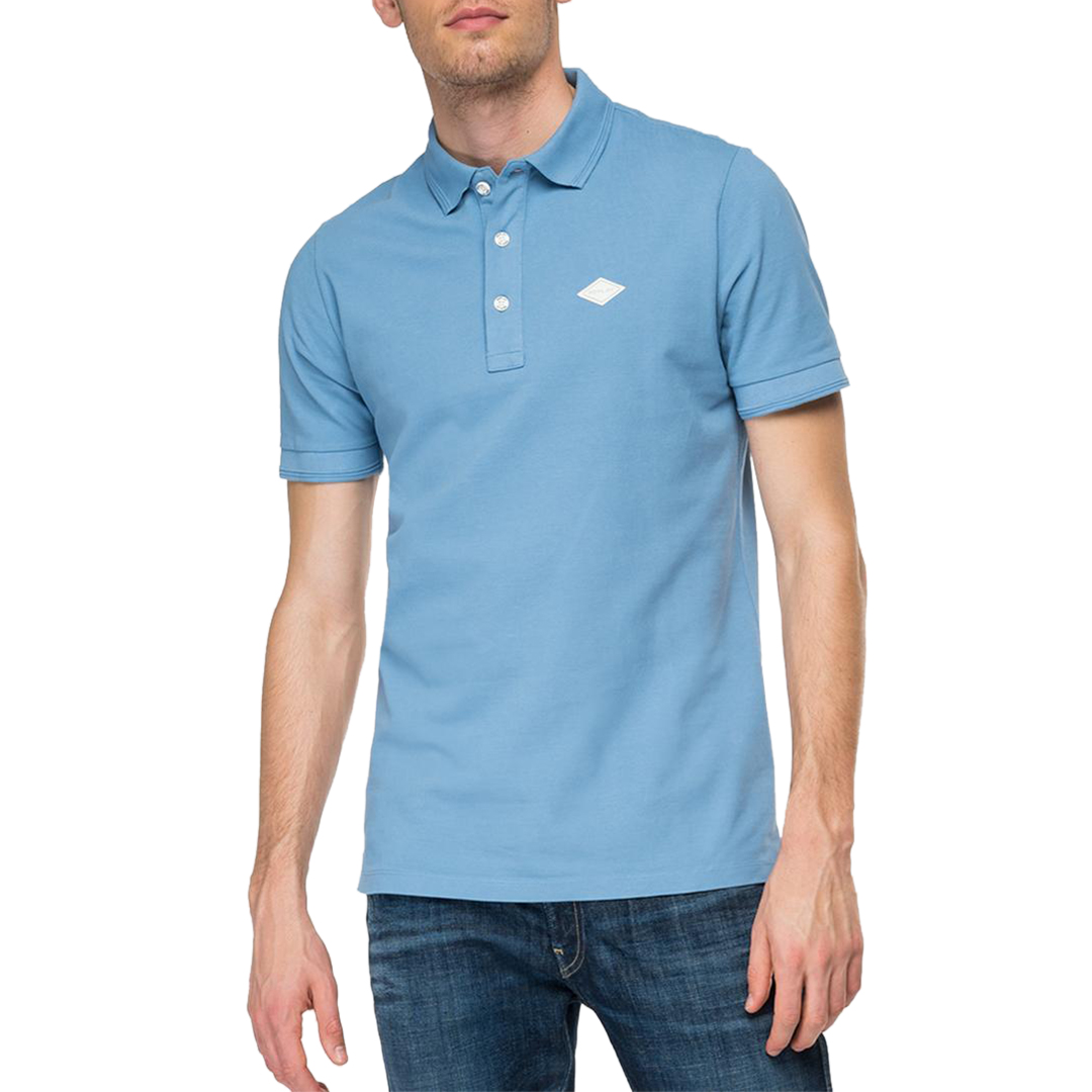 Polo En Coton Piqué Bleu