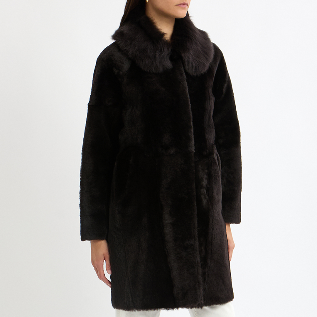 Black Shearling Cocoon Coat