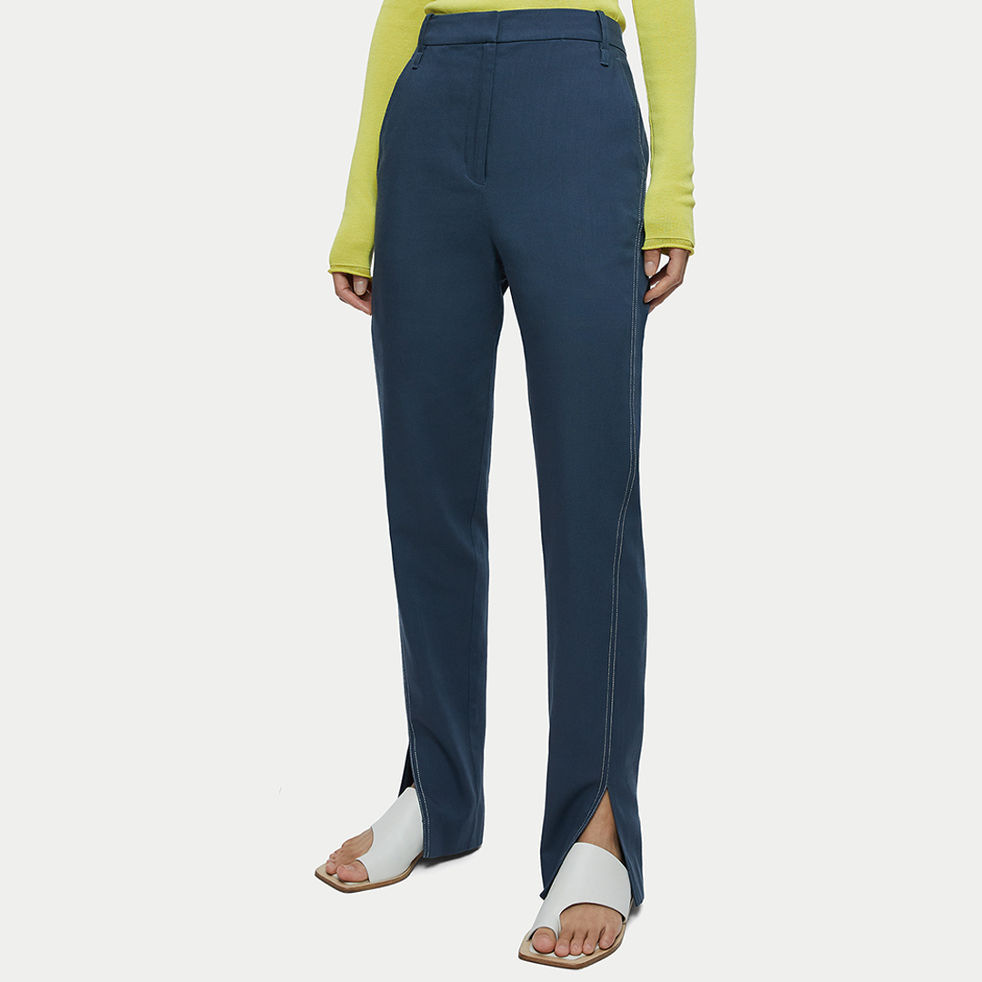 Dark Blue Jagger Cotton Blend Trousers