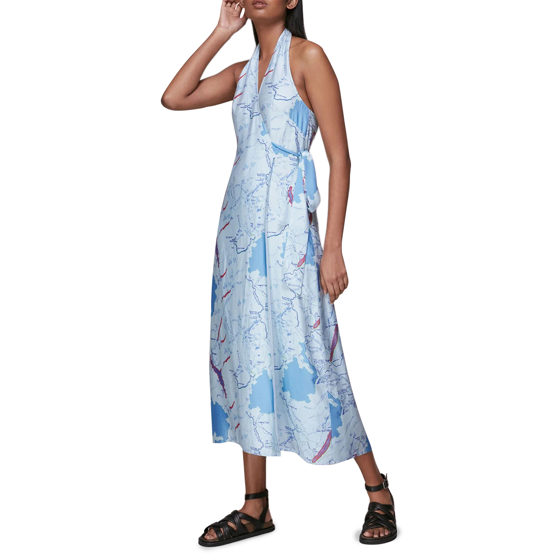 Blue Melanie Map Silk Blend Dress