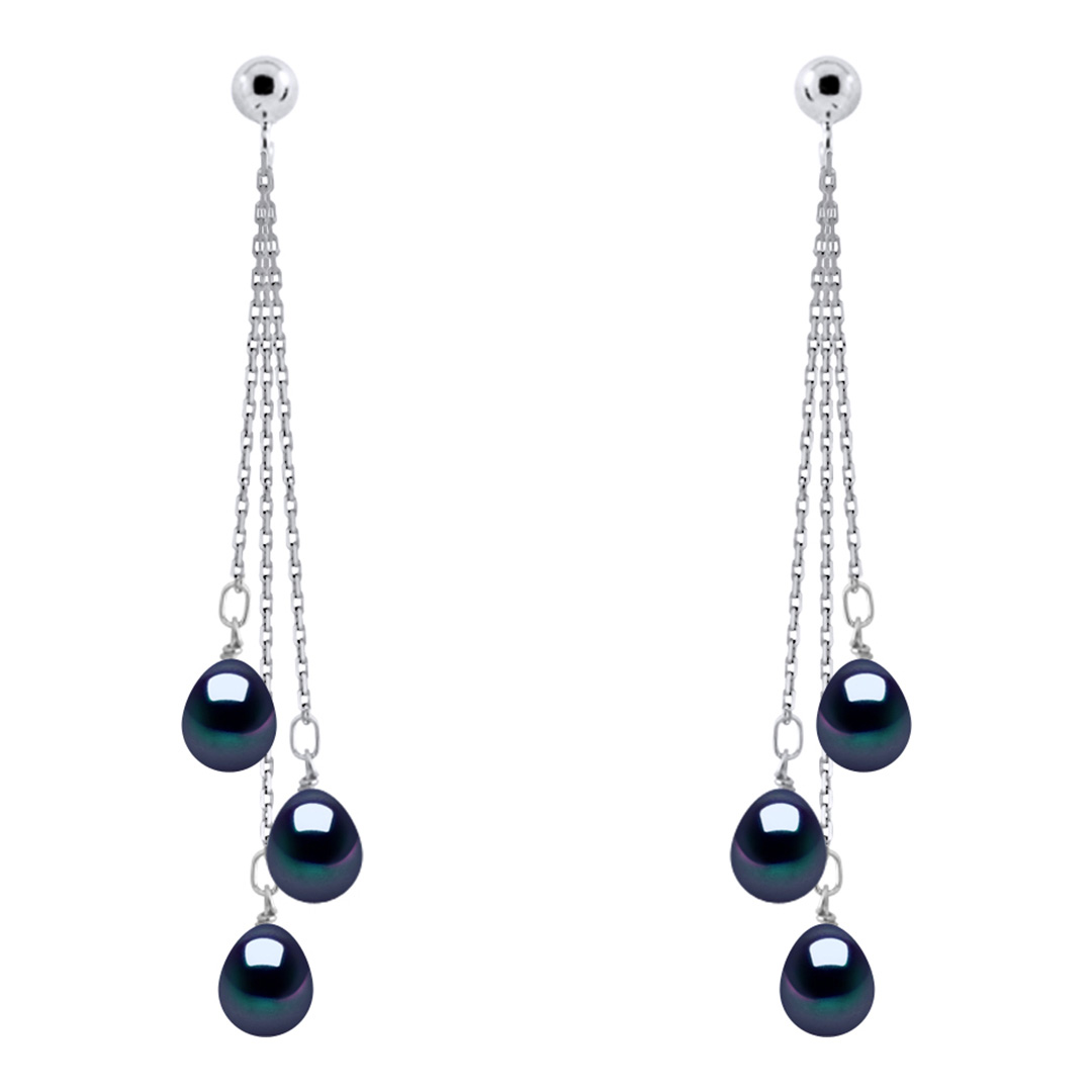 Black Tahiti Style Trio Freshwater Pearl Earrings