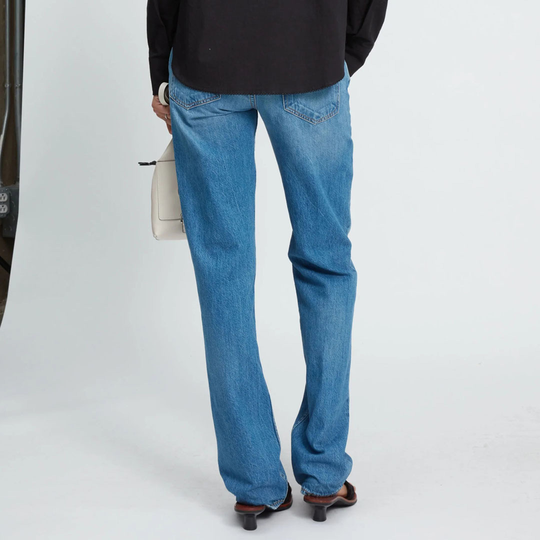 Mid Blue Piper Low Rise Straight Fit Jeans