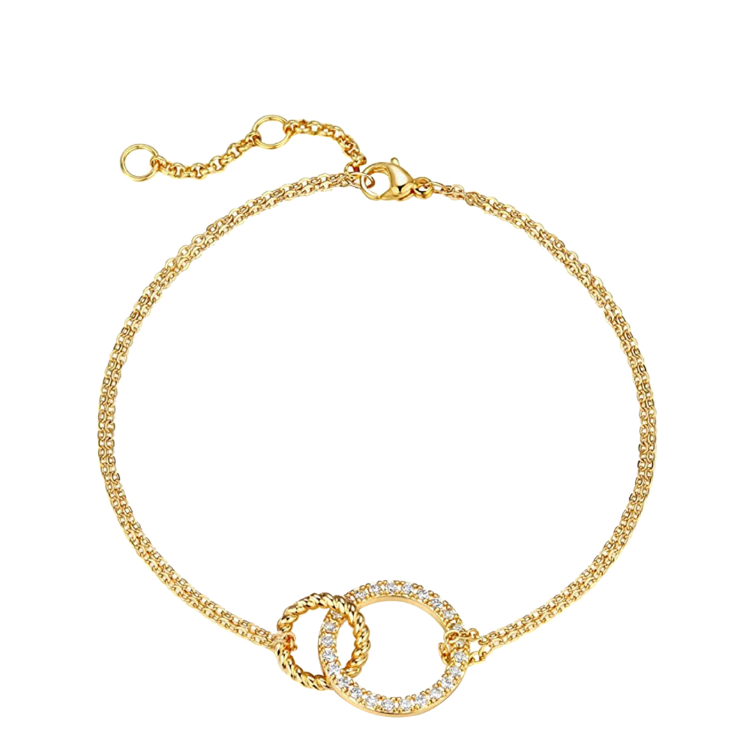 18K Gold Cz Double Ring Eternity Bracelet