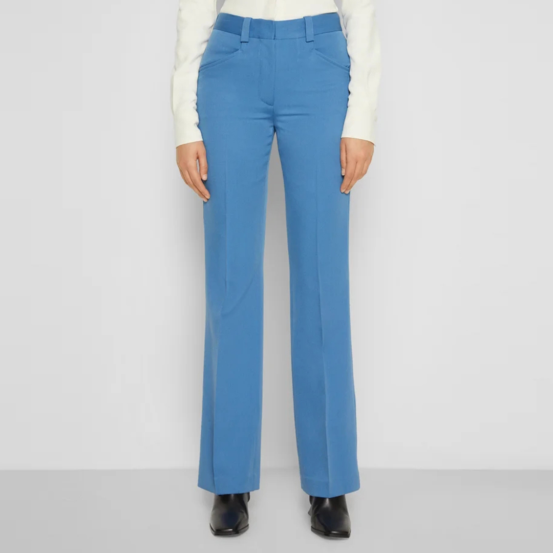 Light Blue Cotton Straight Leg Trousers