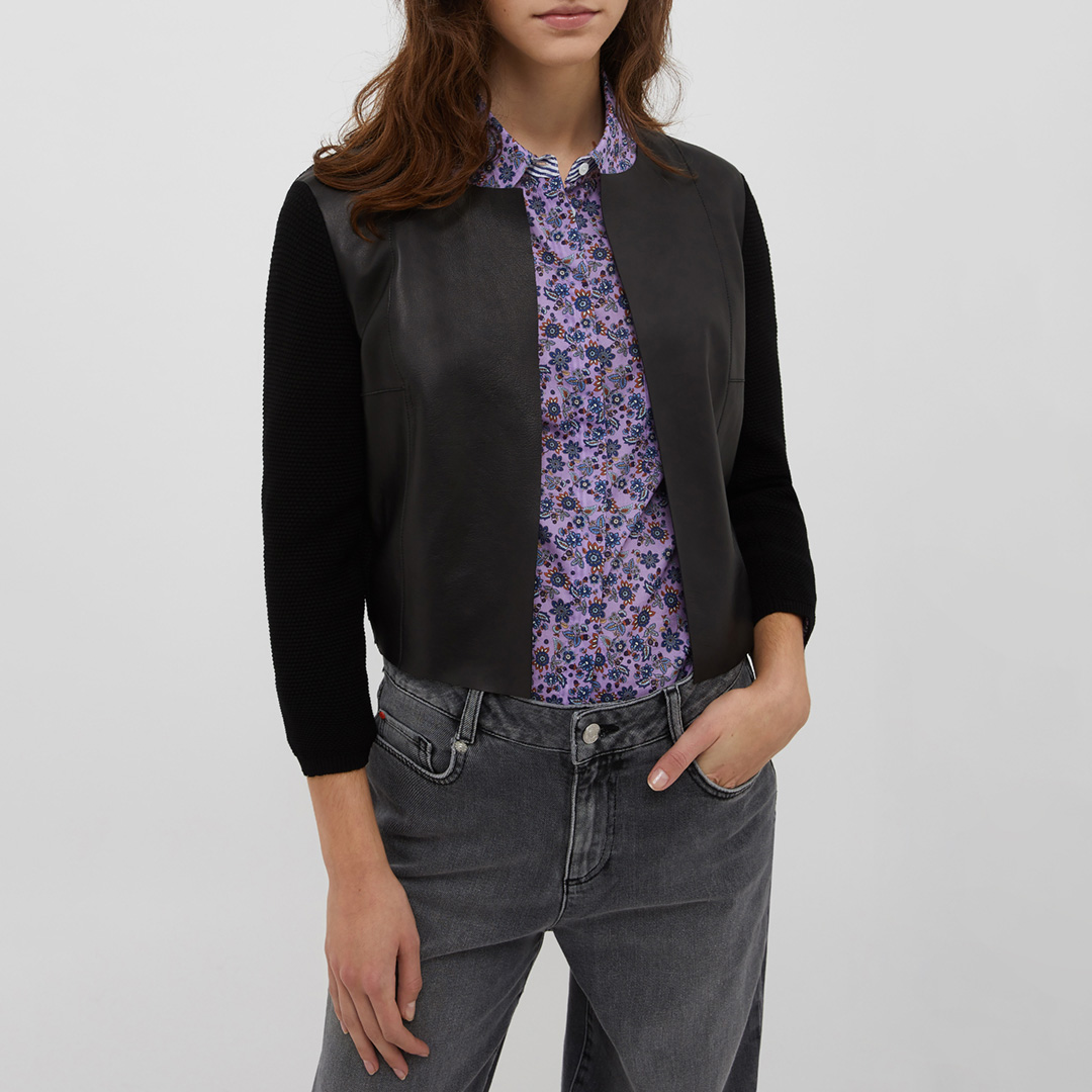 Black Sillaba Faux Leather Mix Jacket