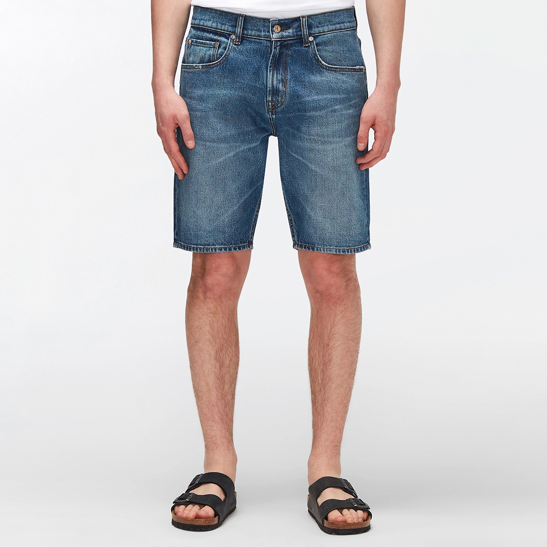 Mid Blue Straight Denim Shorts