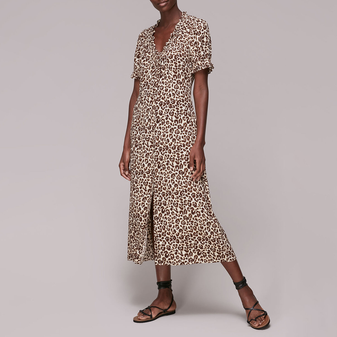 Tan Ada Animal Print Midi Dress