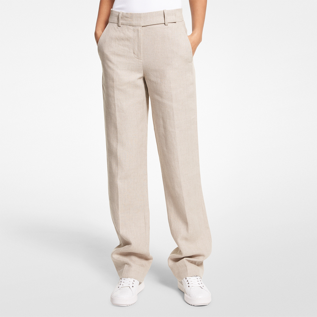 Beige Linen Straight Leg Trouser