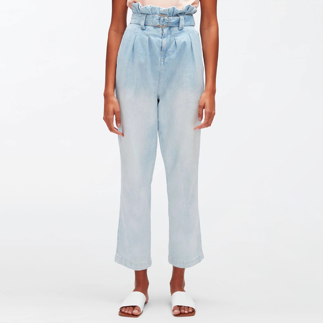 Light Blue Paperbag Straight Stretch Jeans