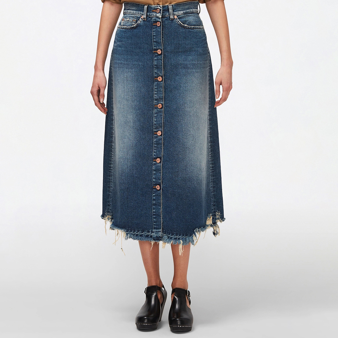 Washed Blue Nora Denim Midi Skirt