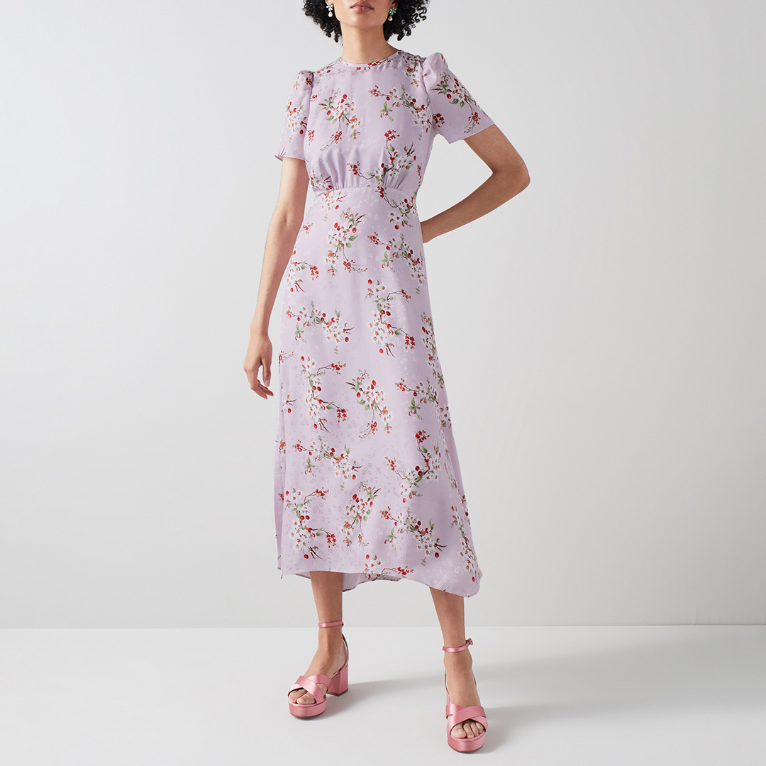 Purple Boyd Floral Silk Midi Dress