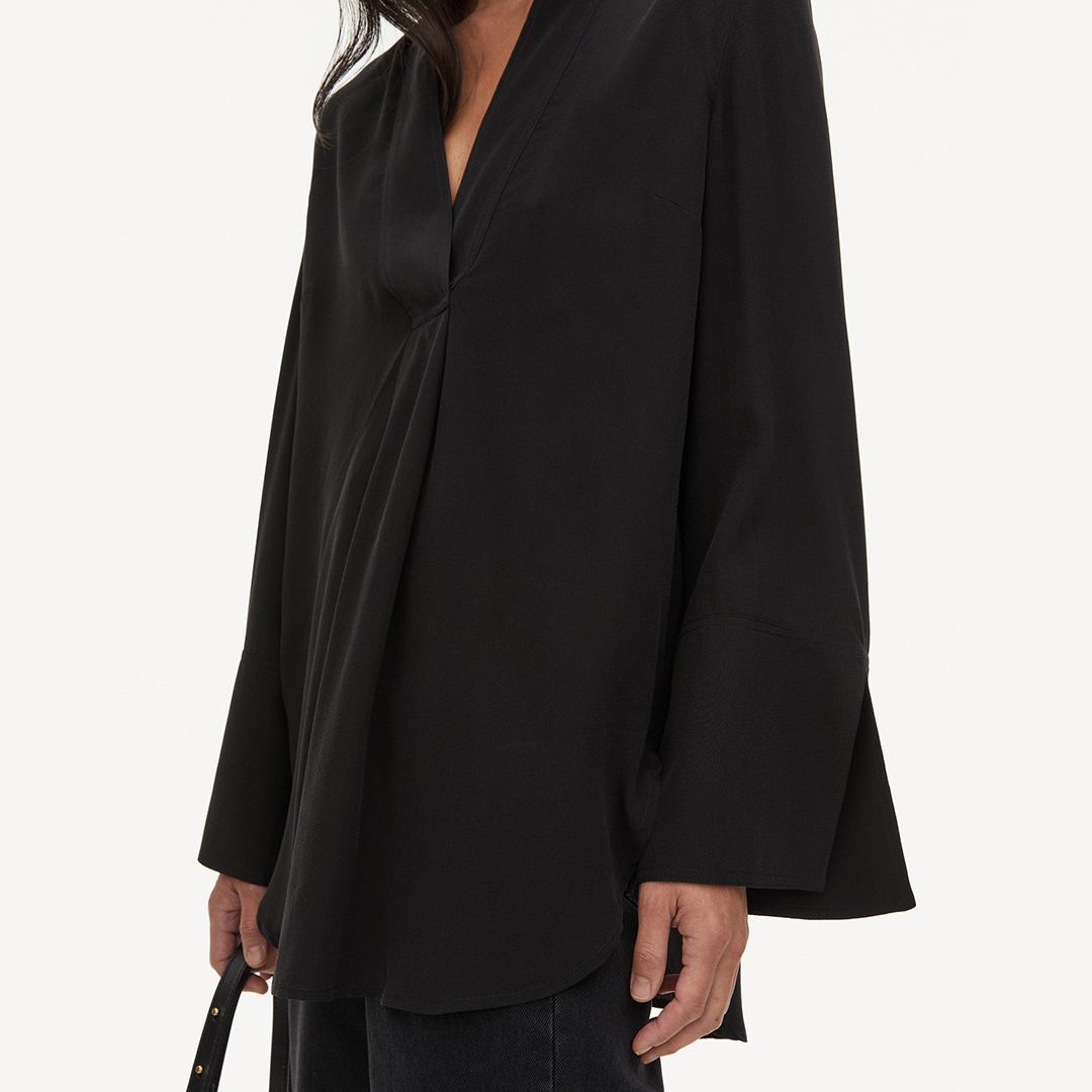 Black Flaiy Silk Blend Blouse