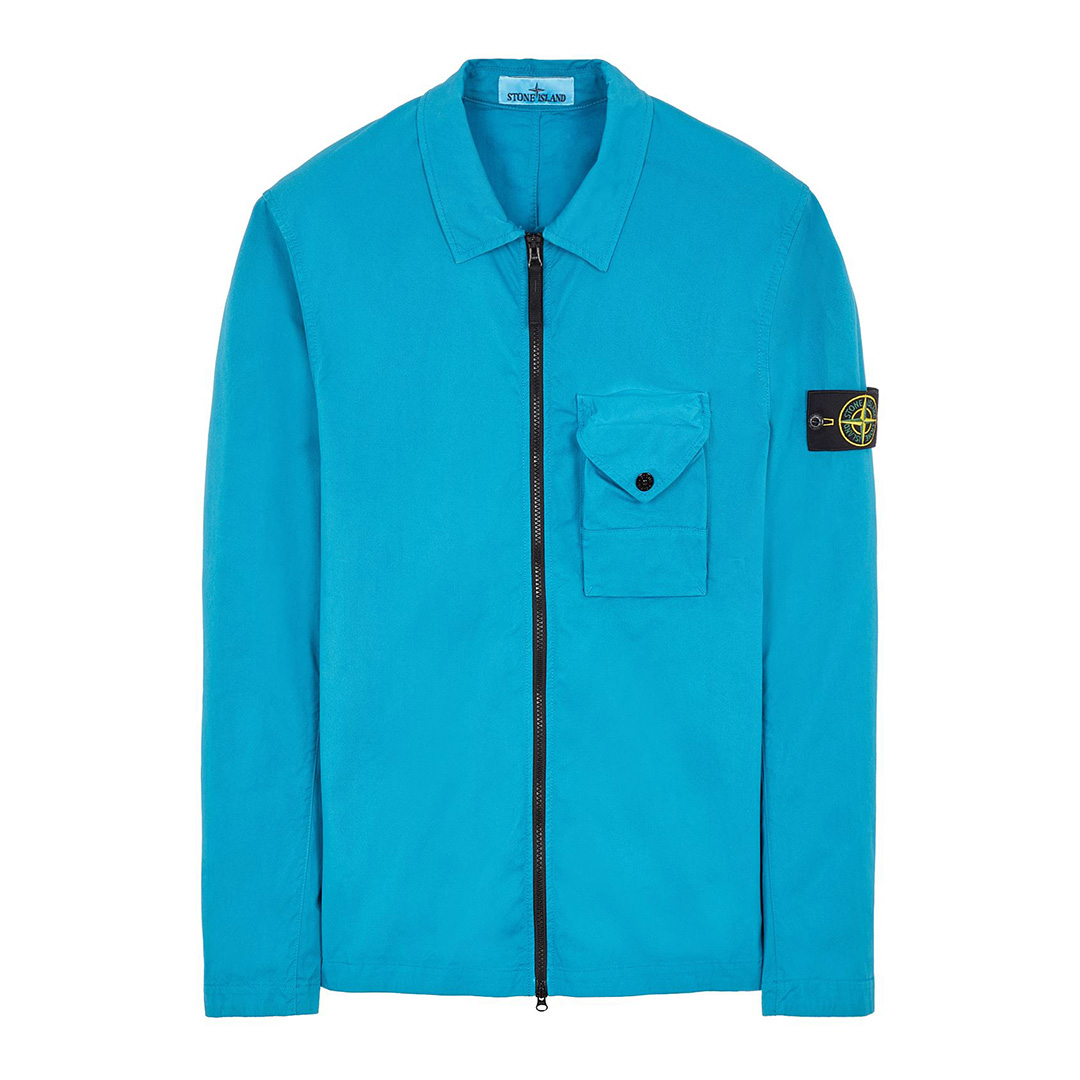 Blue Garment Dyed Cotton Blend Overshirt