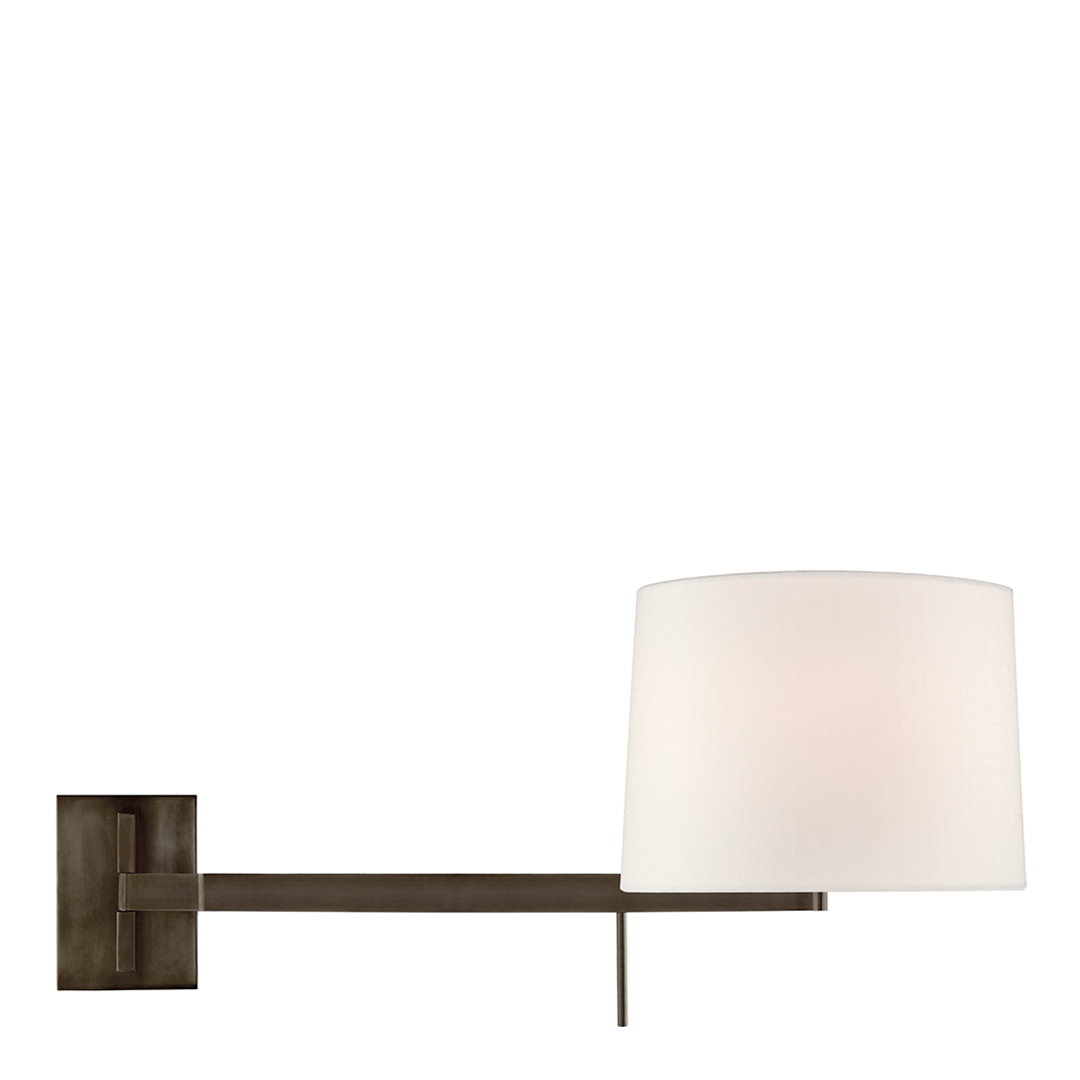 Sweep Medium Left Articulating Sconce in Bronze with Linen Shade