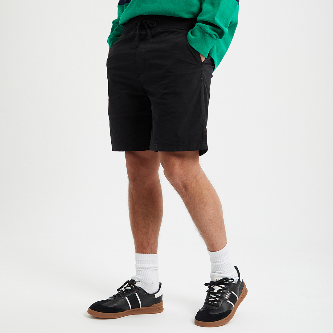 Black Poplin Stretch Cotton Blend Shorts