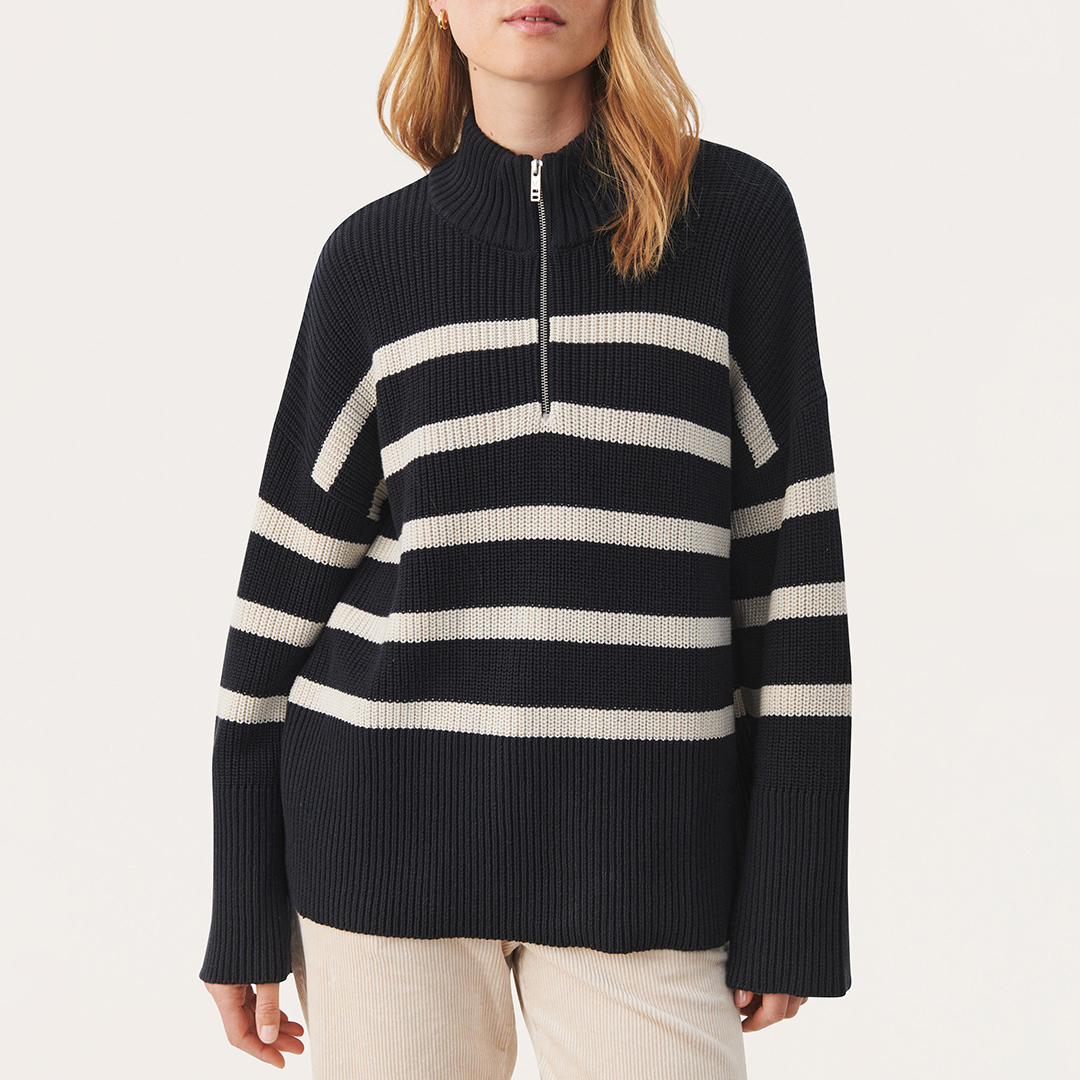 Dark Navy Striped Cotton Jumper