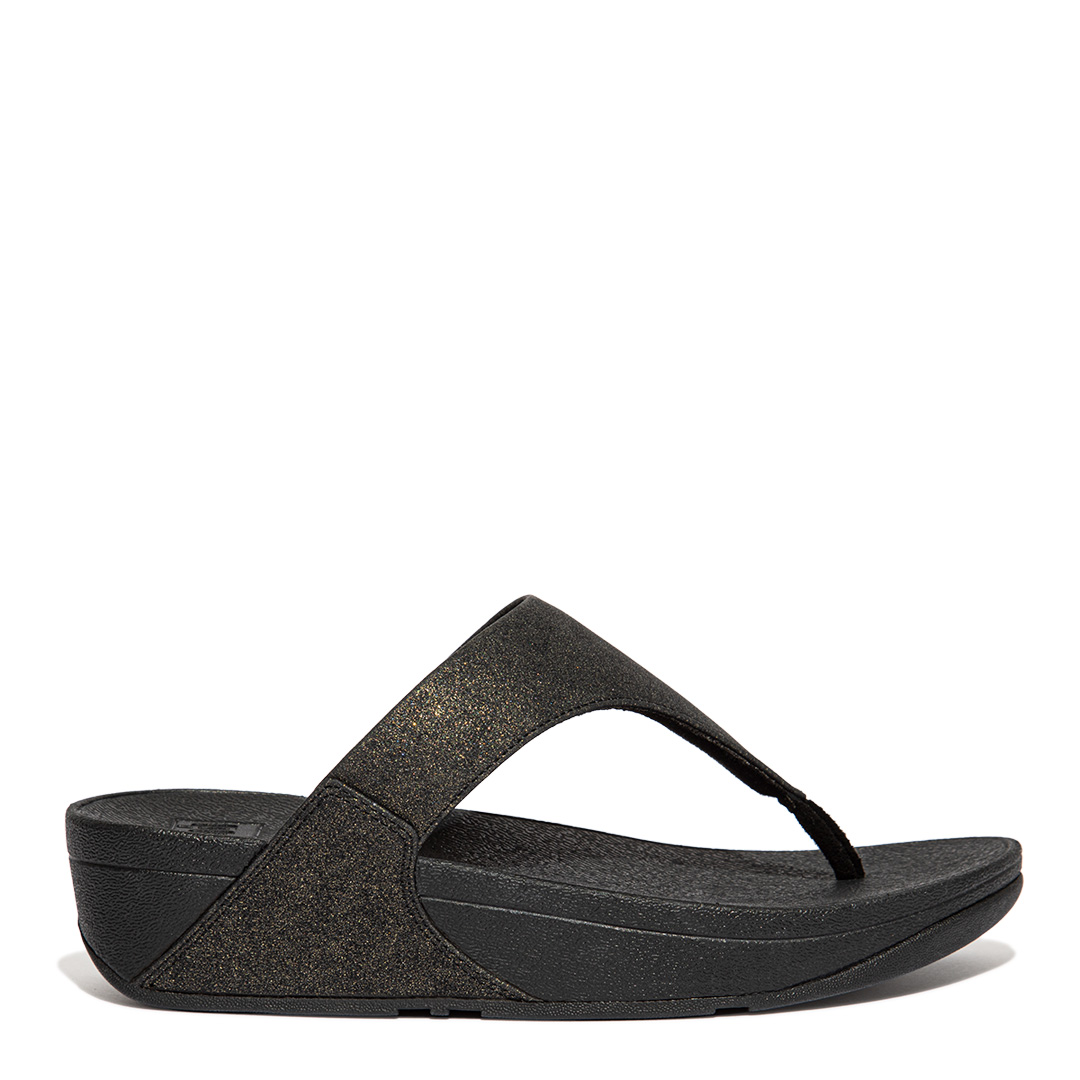 All Black Lulu Shimmer Toe Post Sandals