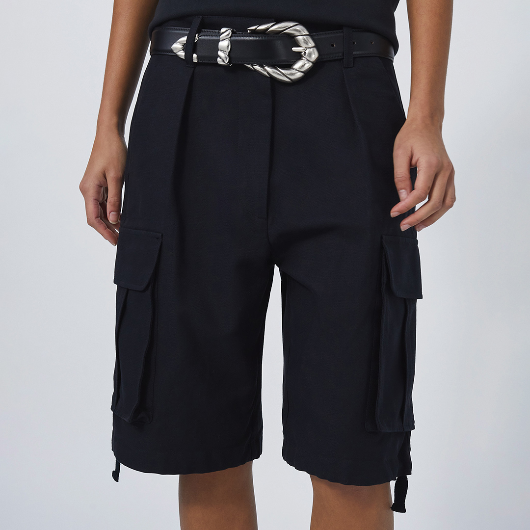 Black Cotton Cargo Short