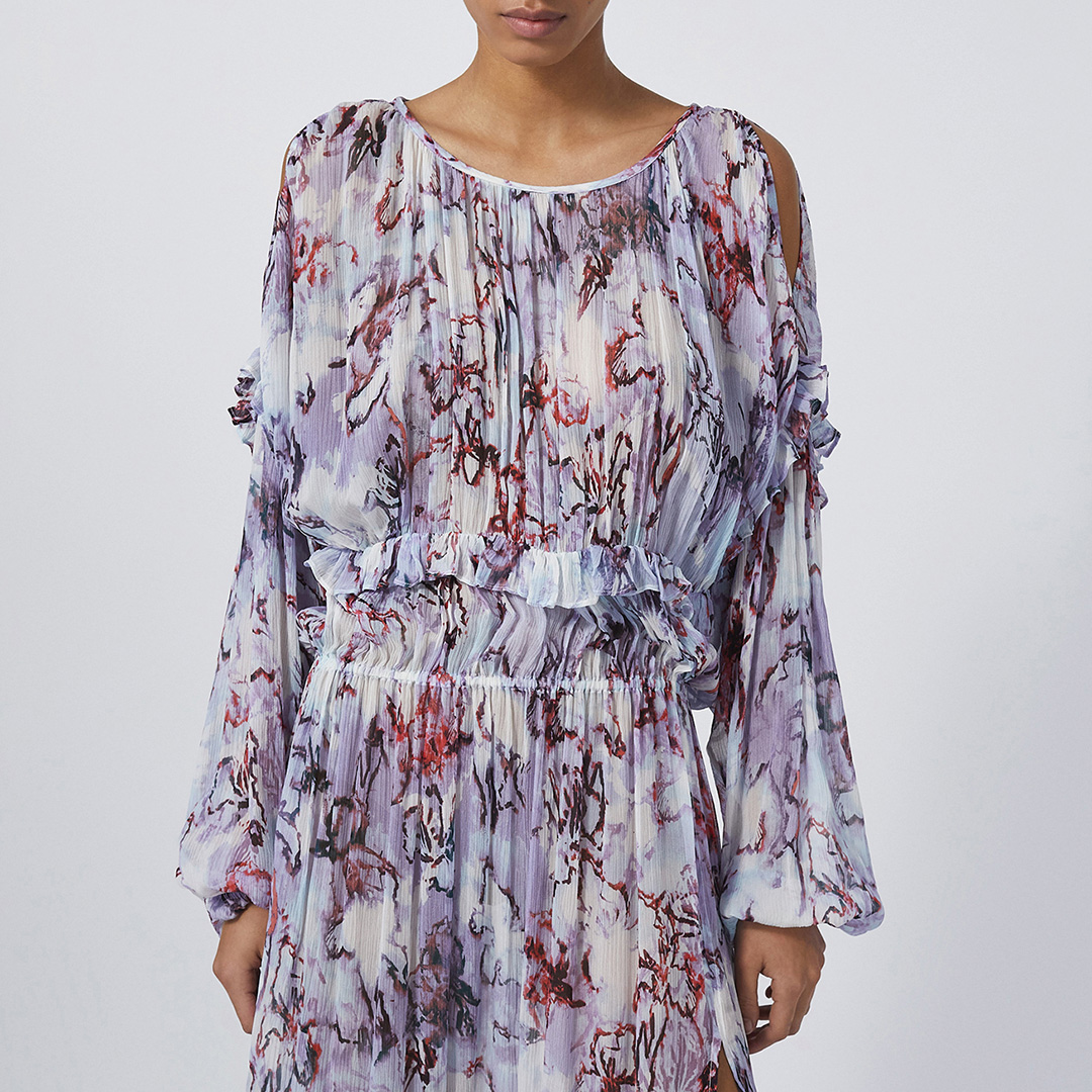 Purple Floral Long Sleeve Dress