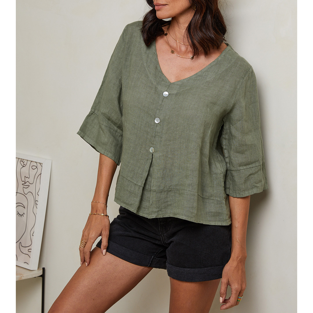 Khaki Linen Tunic Top