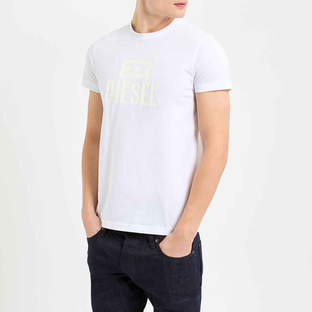 White Logo Print Cotton T-Shirt