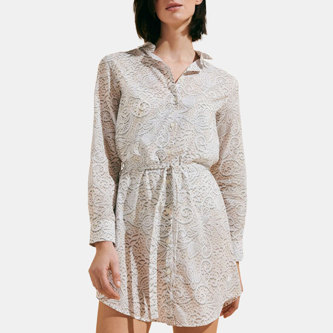 Off White Cotton Shirt Dress