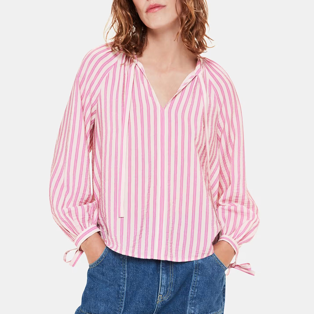 Pink Mia Stripe Tie Neck Blouse