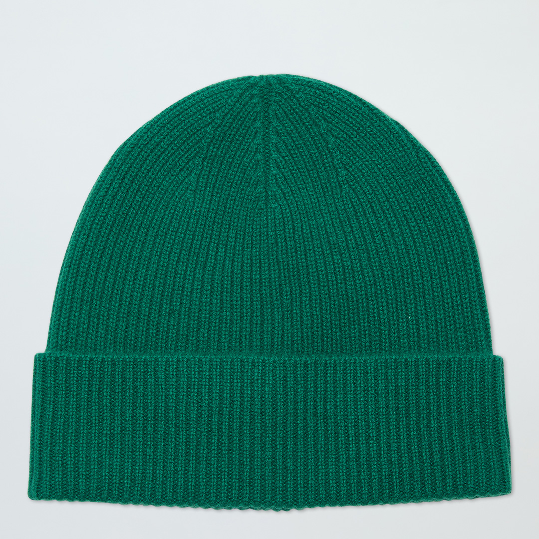 Green Cashmere Ribbed Beanie