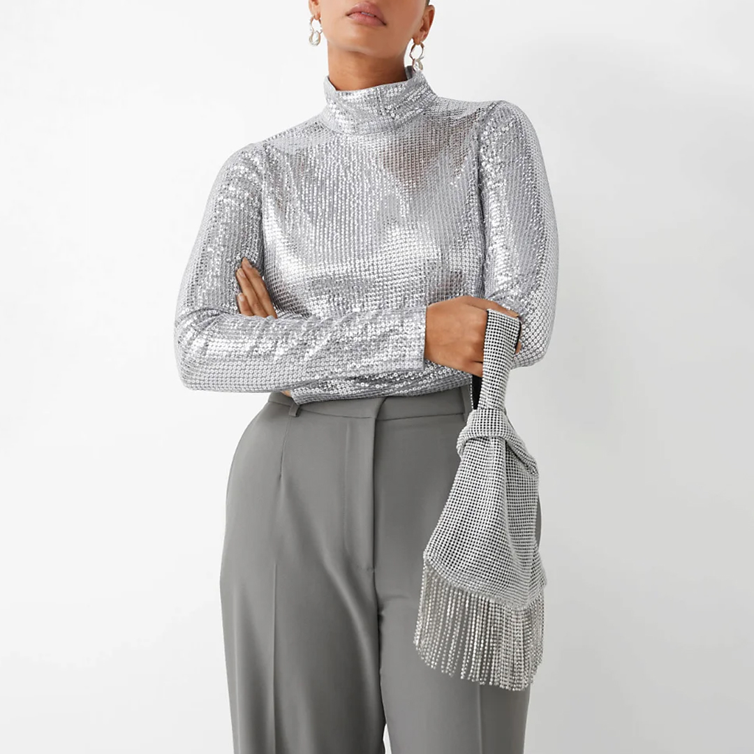 Grey Henrietta Sequin Top