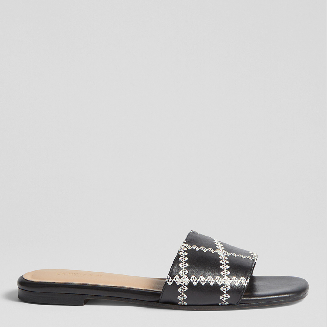 Black Leather Hema Flat Sandals