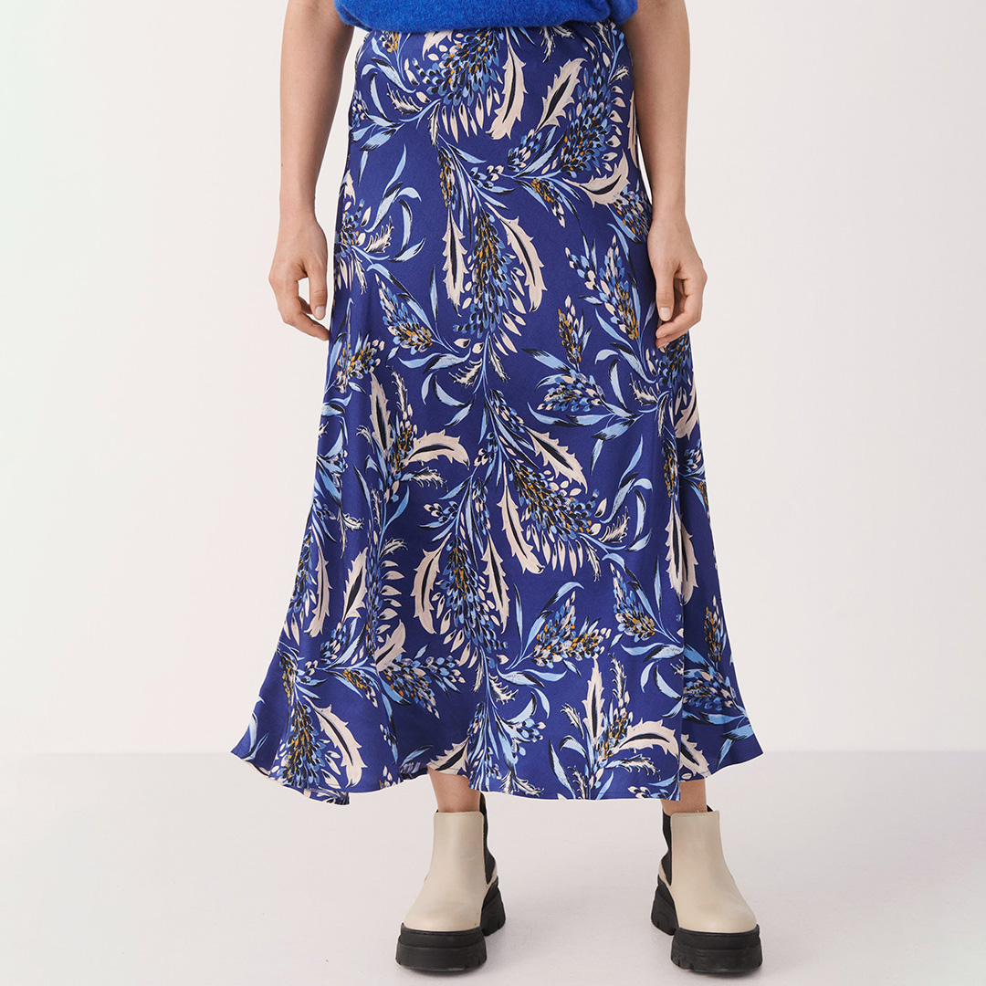 Blue Jayla Printed Midi Skirt