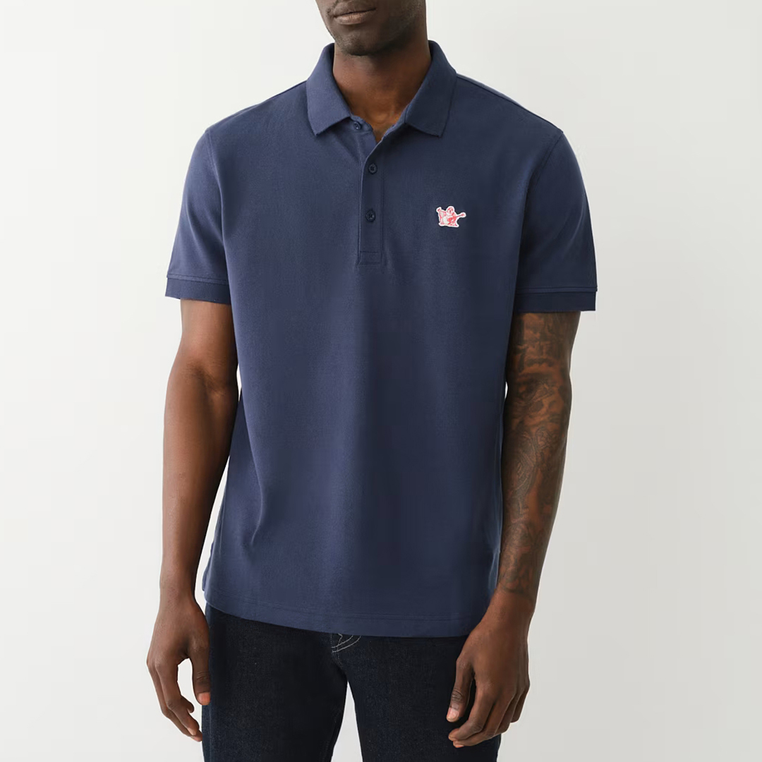 Navy Buddha Patch Logo Cotton Polo Shirt