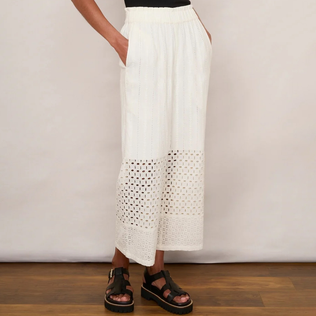 White Cotton Rue Broderie Trouser