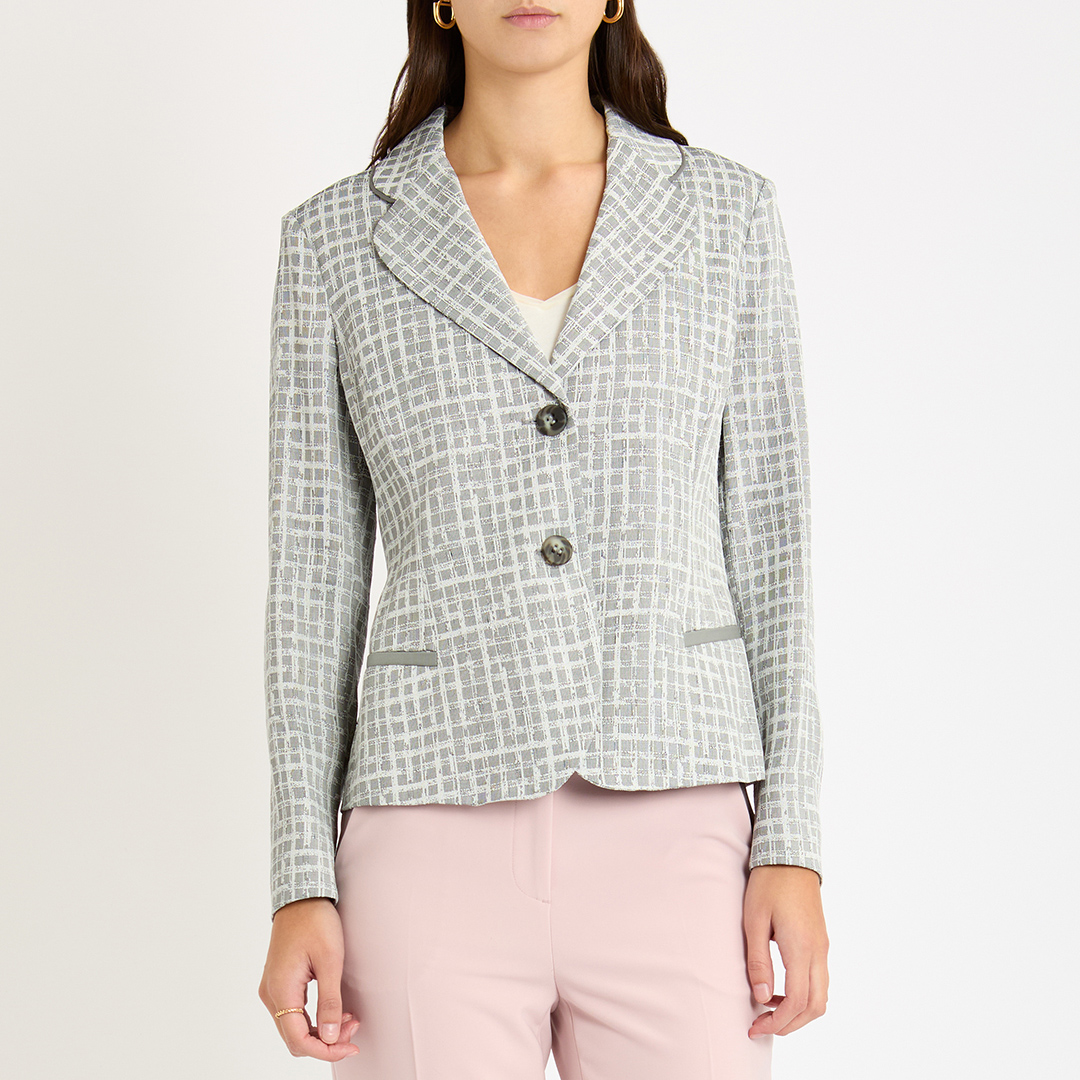 White Check Silk Blend Jacket