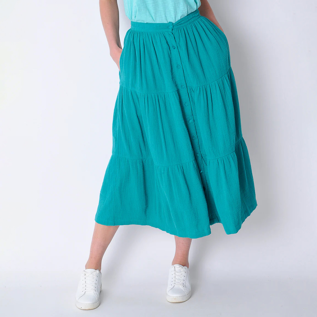 Teal Kestle Cotton Tiered Skirt